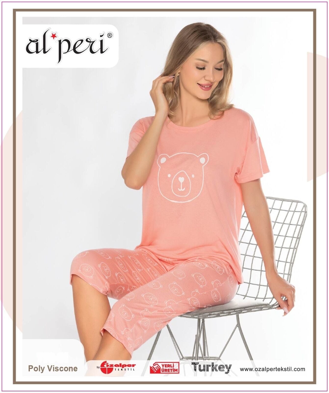 Alperi 770-01 (M-L-XL-XXL) Bayan Kısa Kollu Kapri Pijama Takım
