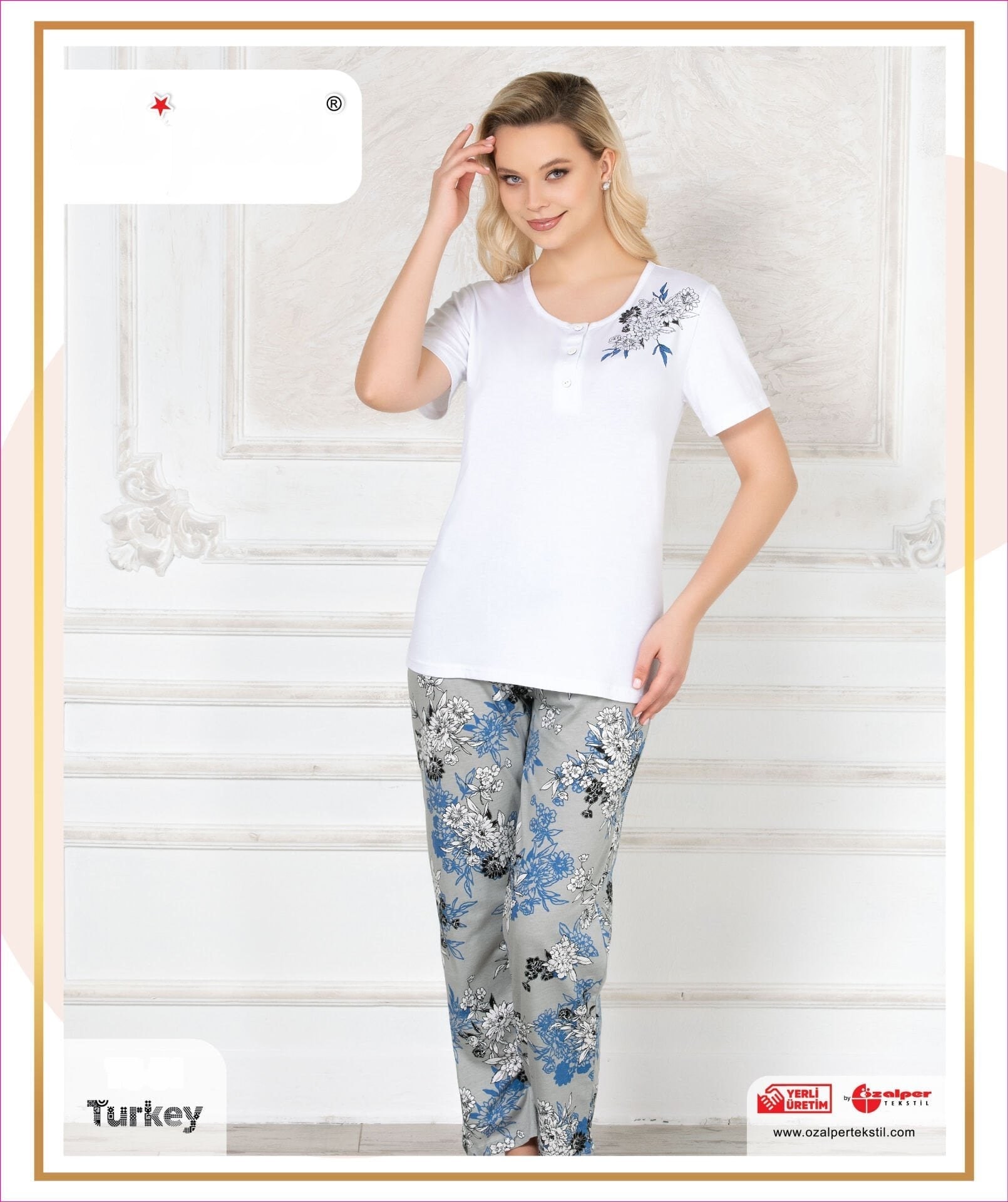 Alperi 78-51 (M-L-XL-XXL) Bayan Kısa Kollu Pijama Takım