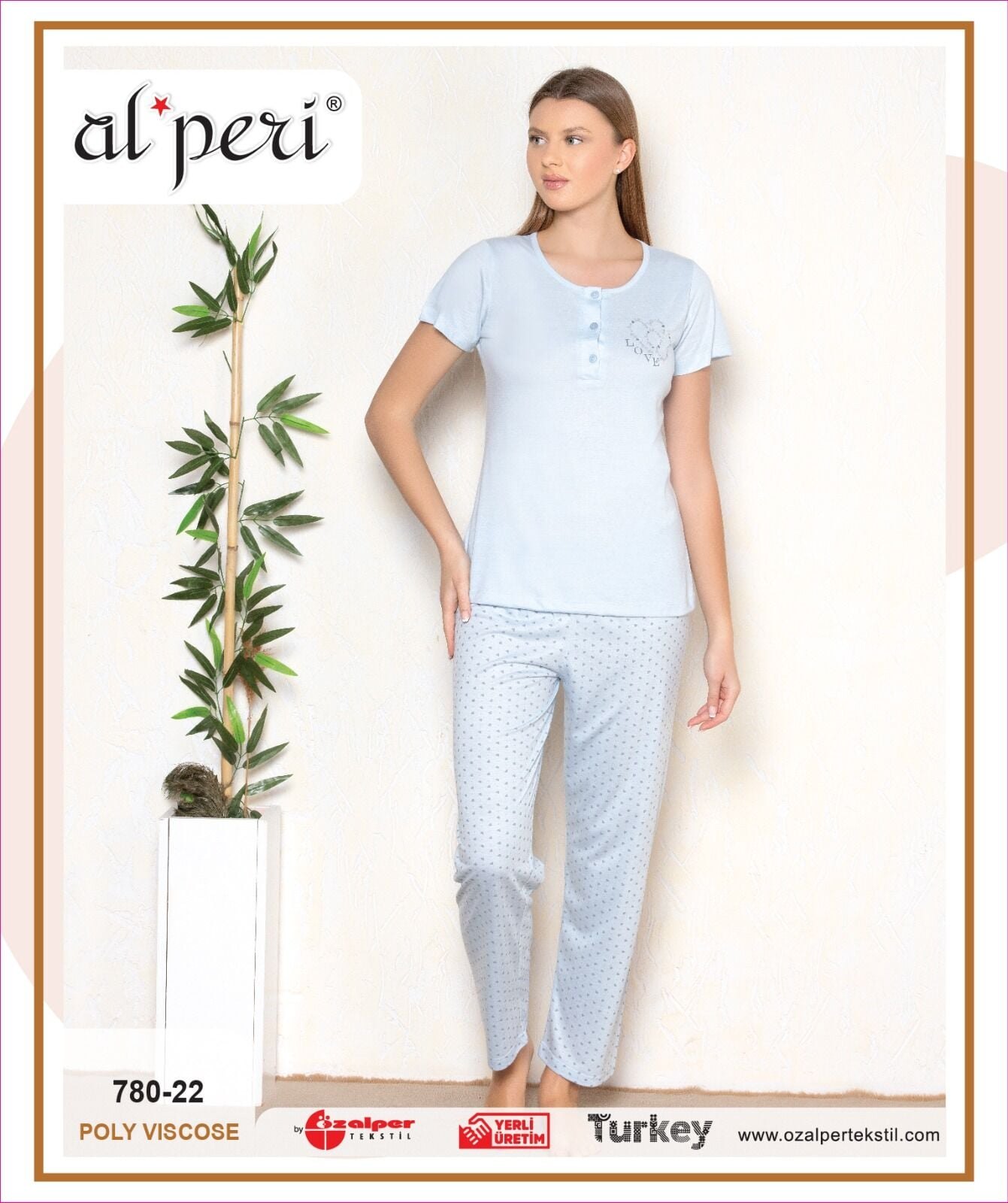 Alperi 780-22 (M-L-XL-XXL) Bayan Viskon Kısa Kollu Pijama Takım