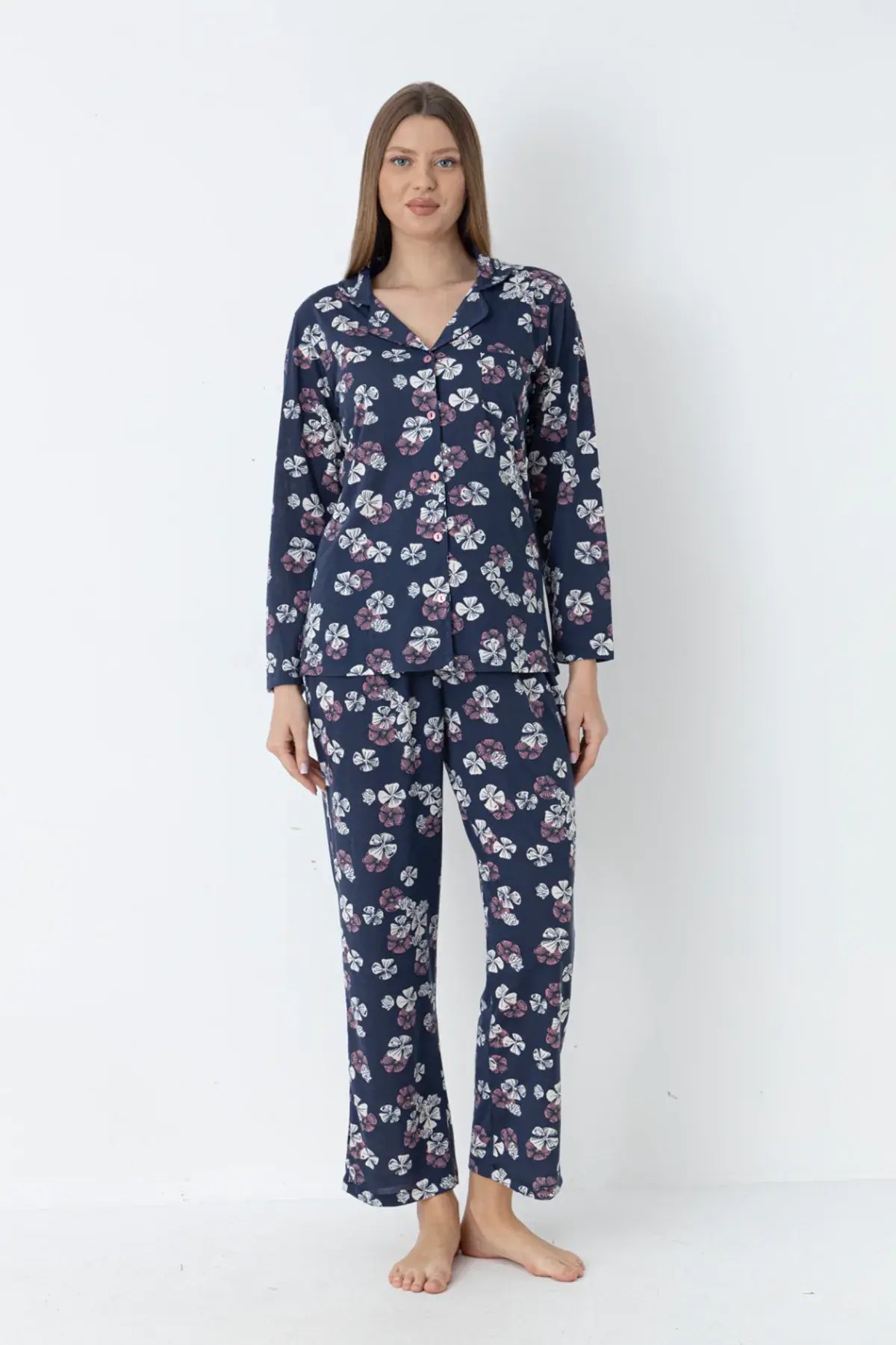 Alperi 79-122 (M-L-XL-XXL) Bayan Viskon Uzun Kollu Pijama Takım