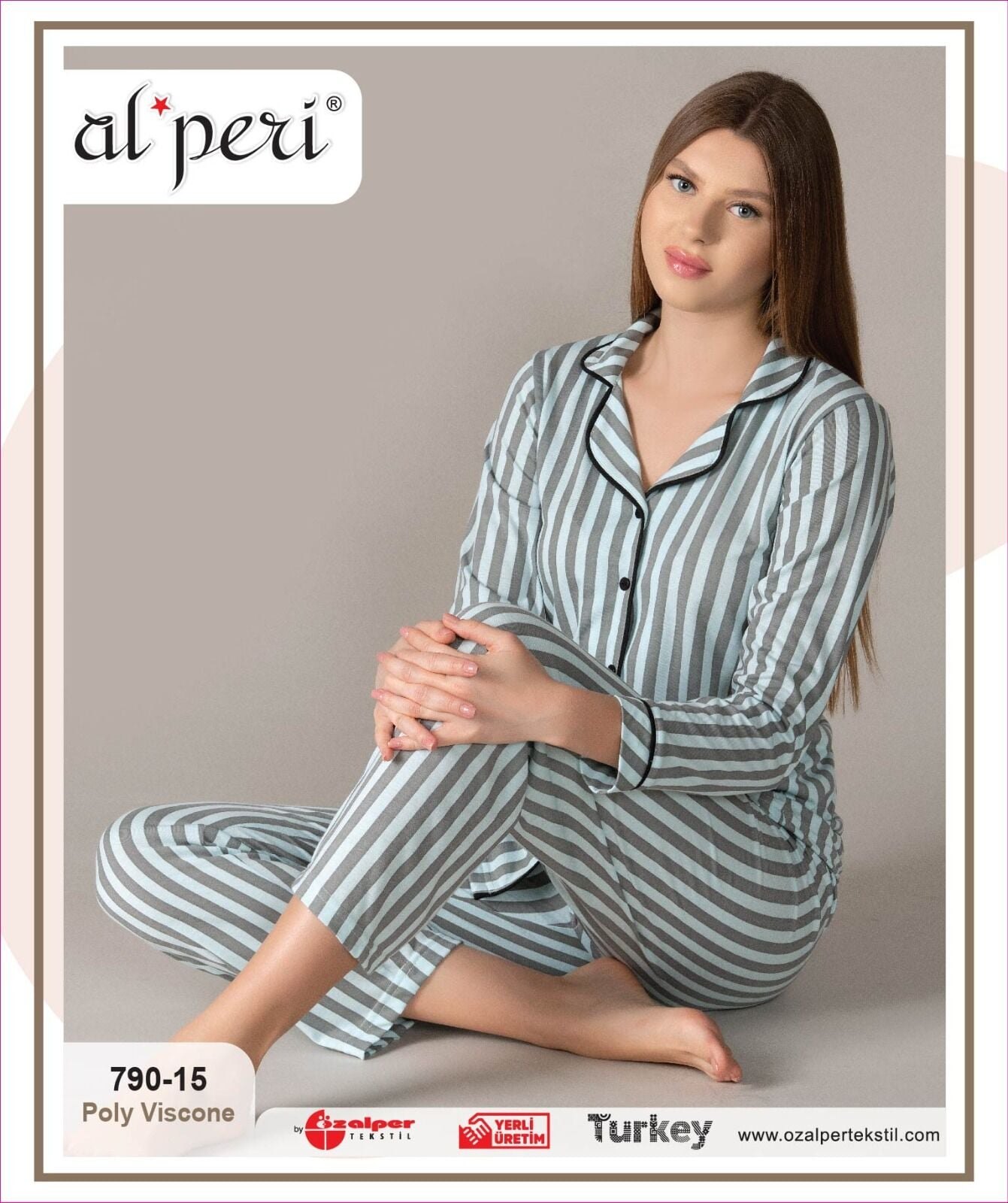 Alperi 790-15 (M-L-XL-XXL) Bayan Viskon Uzun Kollu Pijama Takım