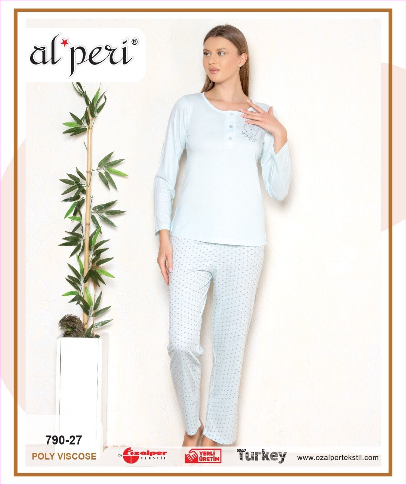 Alperi 790-27 (M-L-XL-XXL) Bayan Viskon Uzun Kollu Pijama Takım