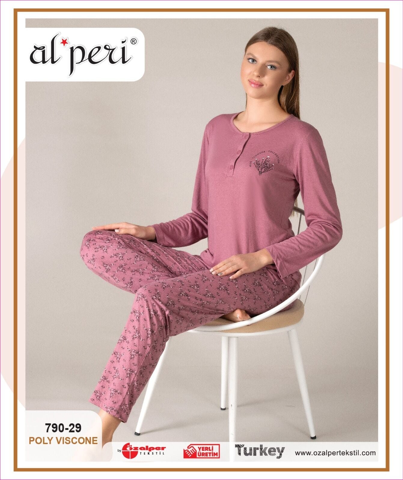 Alperi 790-29 (M-L-XL-XXL) Bayan Viskon Uzun Kollu Pijama Takım