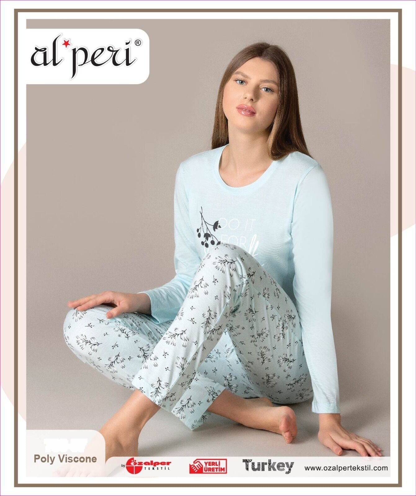 Alperi 790-37 (M-L-XL-XXL) Bayan Viskon Uzun Kollu Pijama Takım