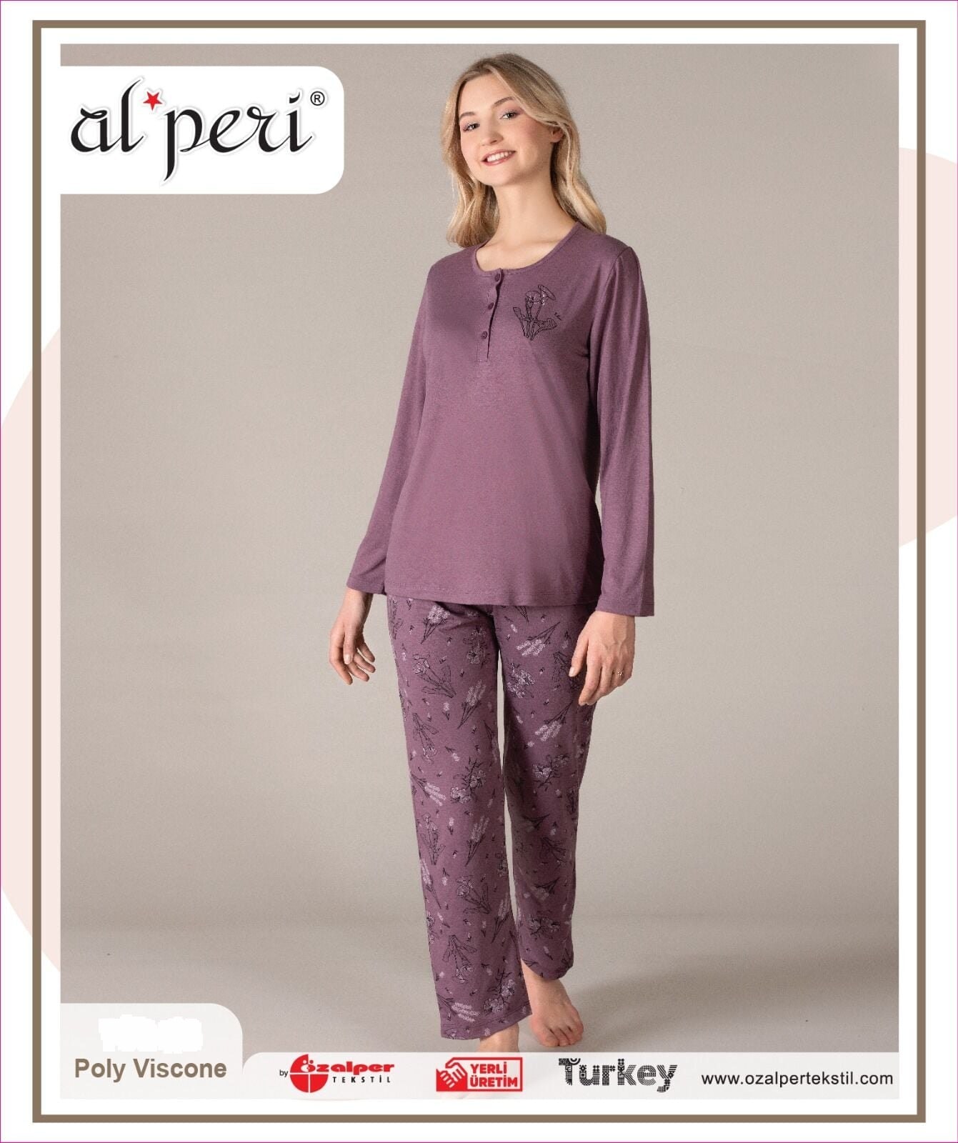 Alperi 790-38 (M-L-XL-XXL) Bayan Viskon Uzun Kollu Pijama Takım