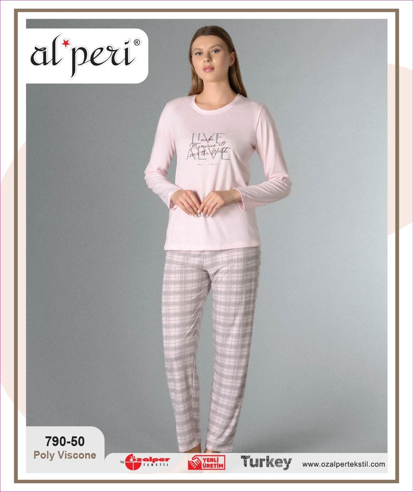 Alperi 790-50 (M-L-XL-XXL) Bayan Viskon Uzun Kollu Pijama Takım