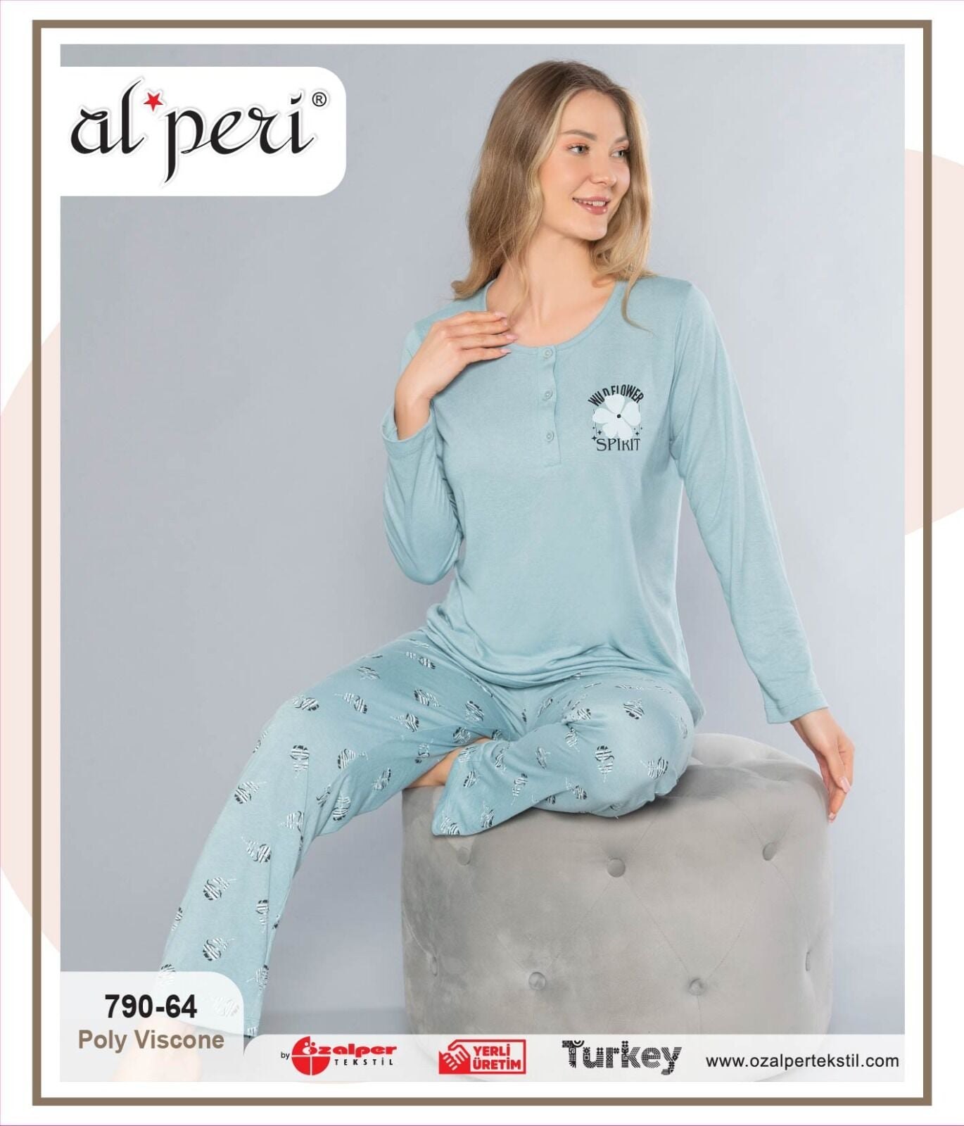Alperi 790-64 (M-L-XL-XXL) Bayan Viskon Uzun Kollu Pijama Takım