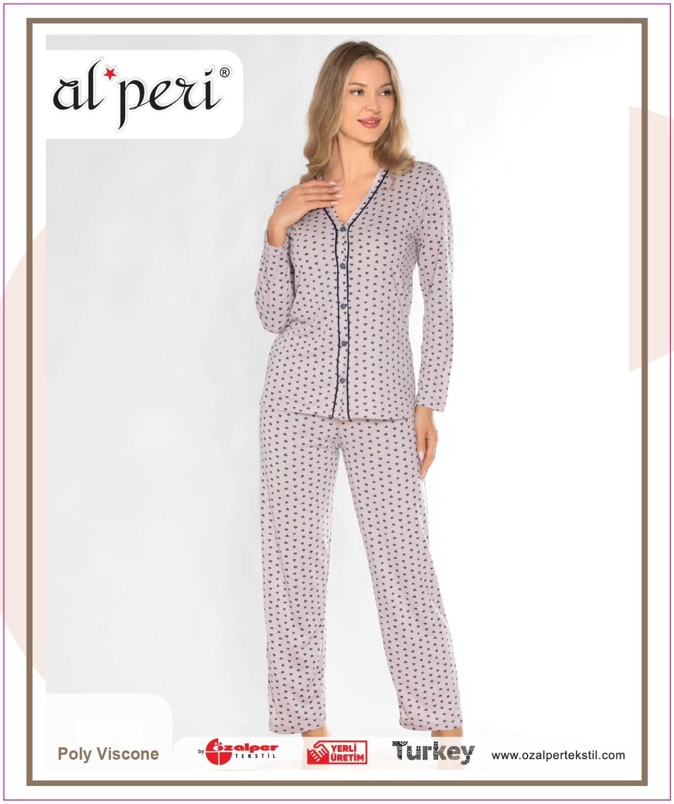 Alperi 790-70 (M-L-XL-XXL) Bayan Viskon Uzun Kollu Pijama Takım