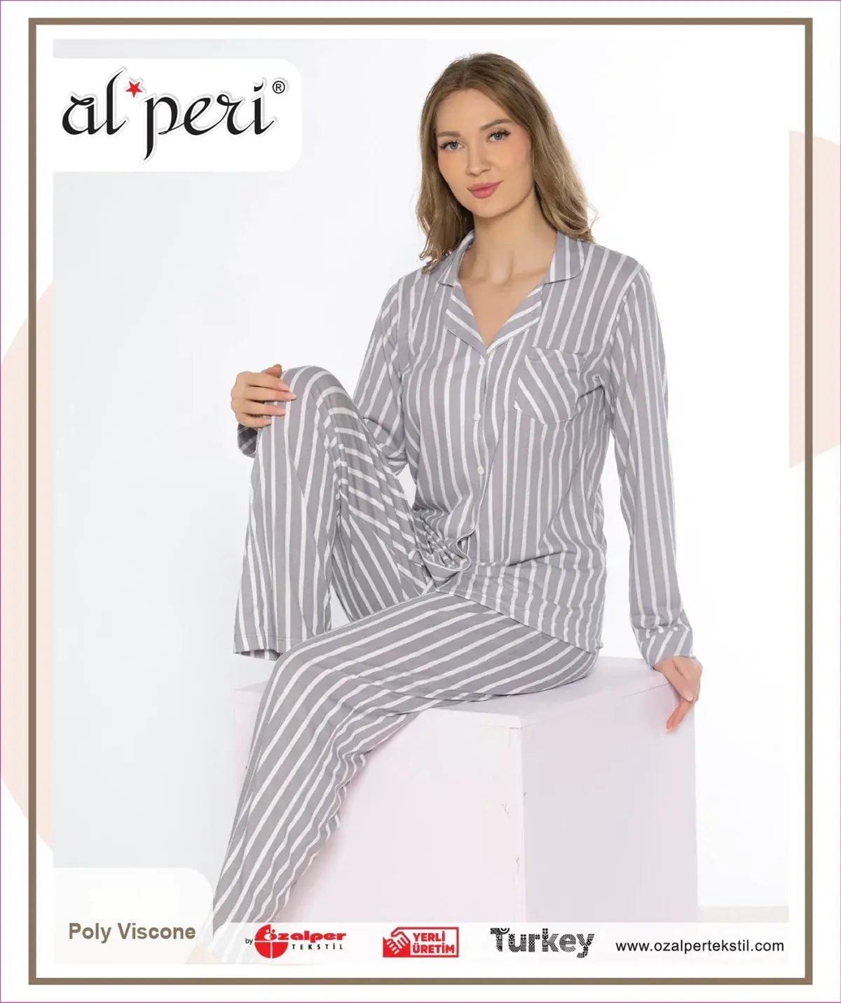 Alperi 790-90 (M-L-XL-XXL) Bayan Viskon Uzun Kollu Pijama Takım
