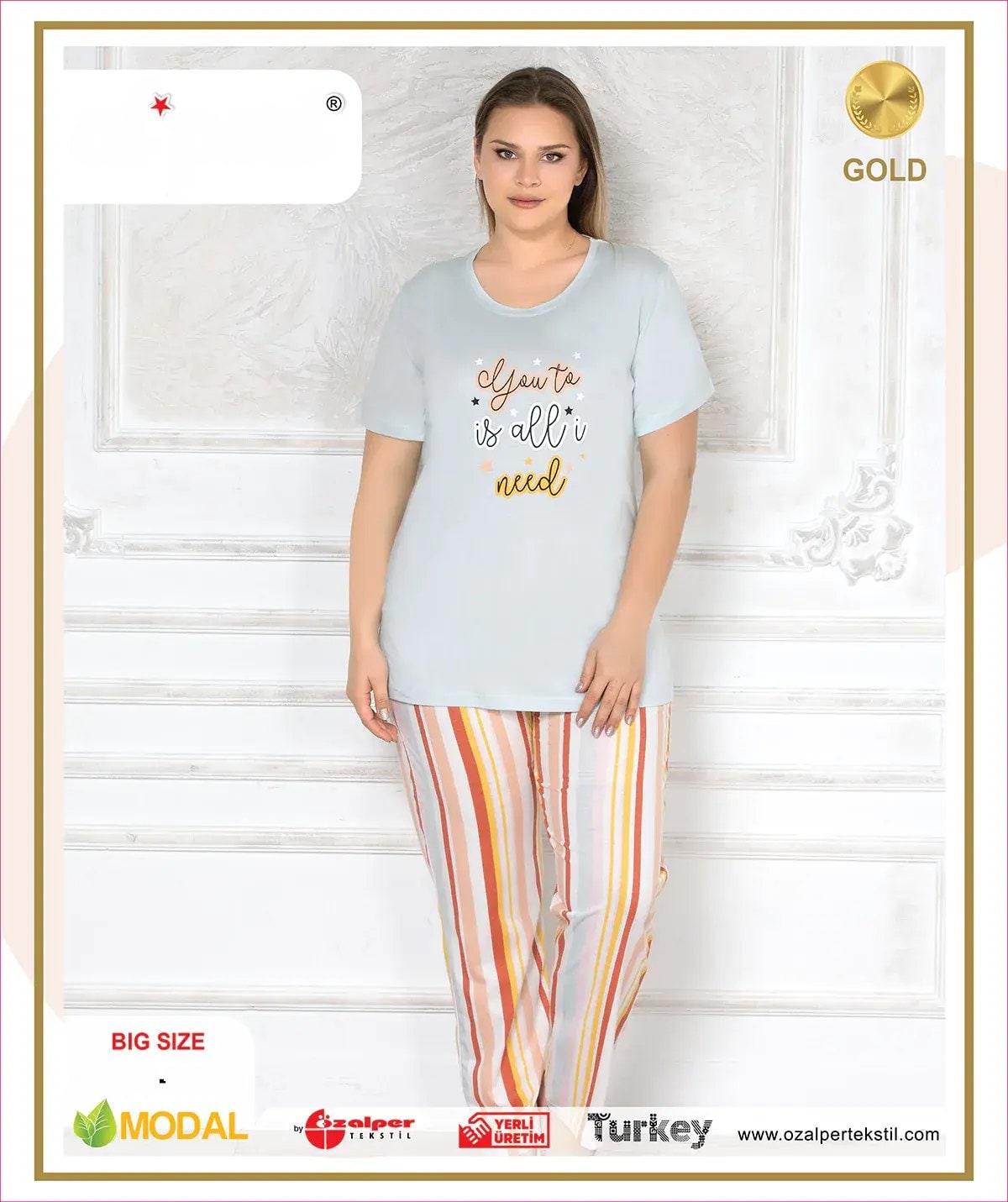 Alperi B78-109 (3XL-4XL-5XL-6XL) Bayan Modal Kısa Kollu Pijama Takım