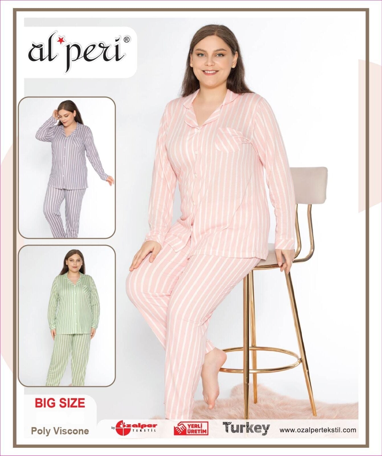 Alperi B790-45 (3XL-4XL-5XL-6XL) Bayan Viskon Uzun Kollu Pijama Takım