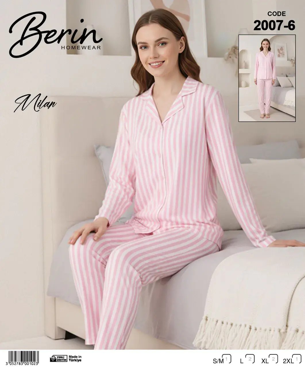 Berin 2007-6 (M-L-XL-XXL) Bayan Uzun Kollu Milan Pijama Takımı