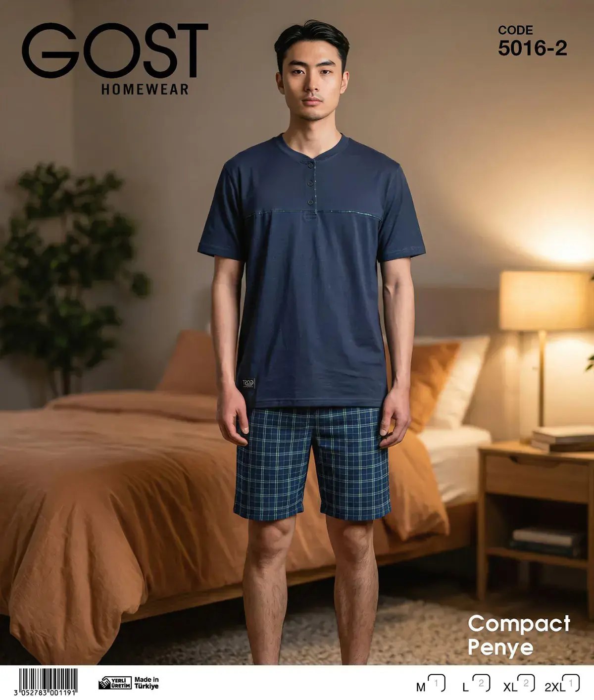 Berin 5016-2 (M-L-XL-XXL) Kısa Kollu Şortlu Erkek Pijama Takım