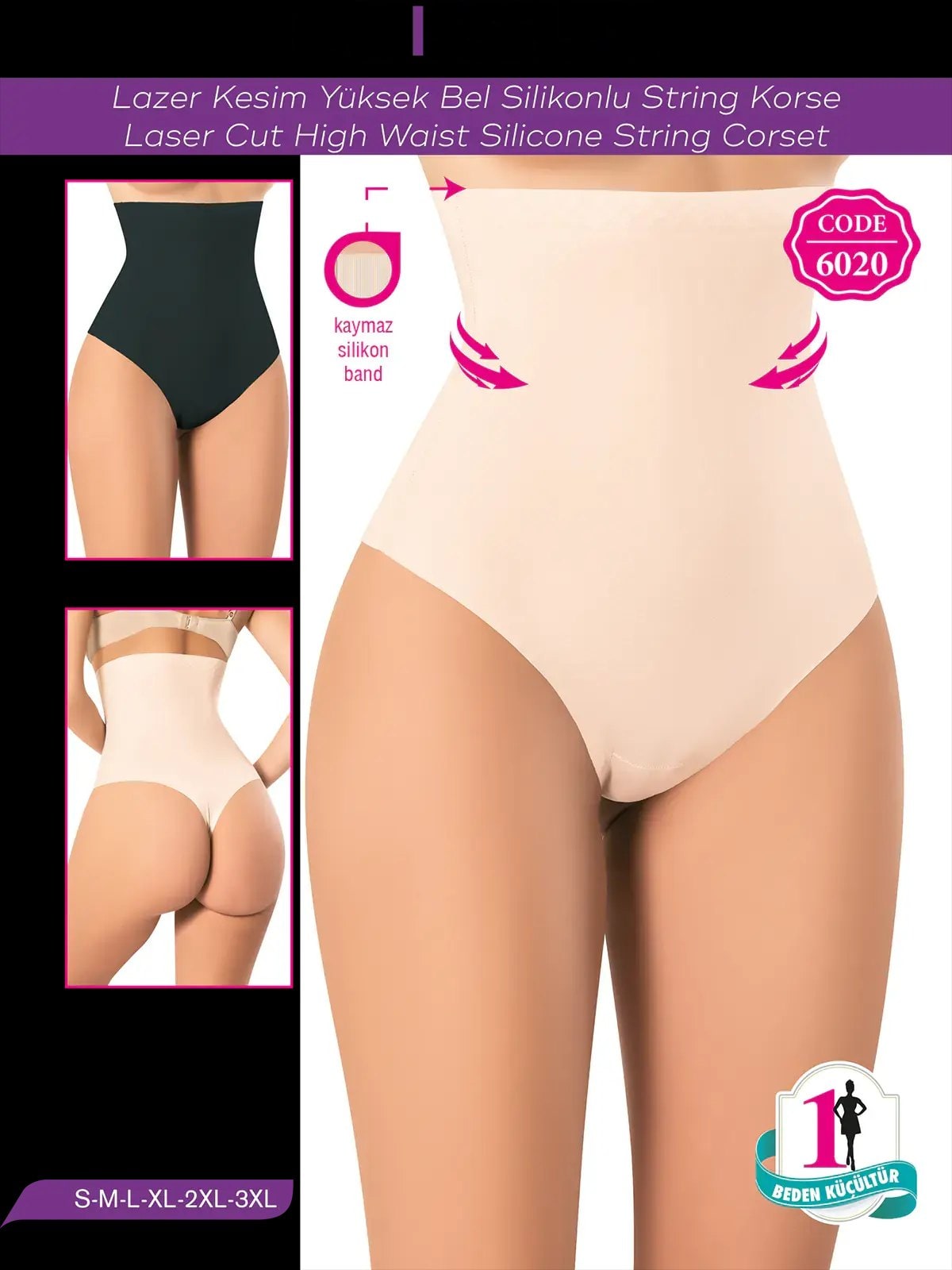 MF MISS FLEX 6020 Lazer Kesim Yüksek Bel Silikonlu String Korse