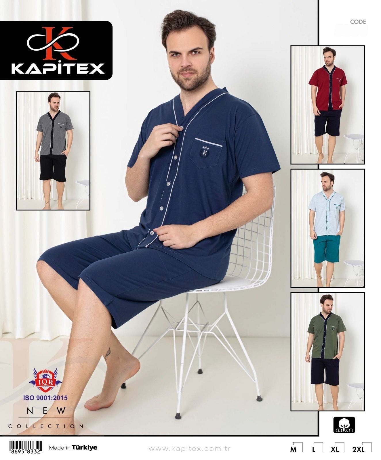 Kapitex 5833 Erkek Kısa Kol Boydan Düğmeli Kapri Pijama Takım
