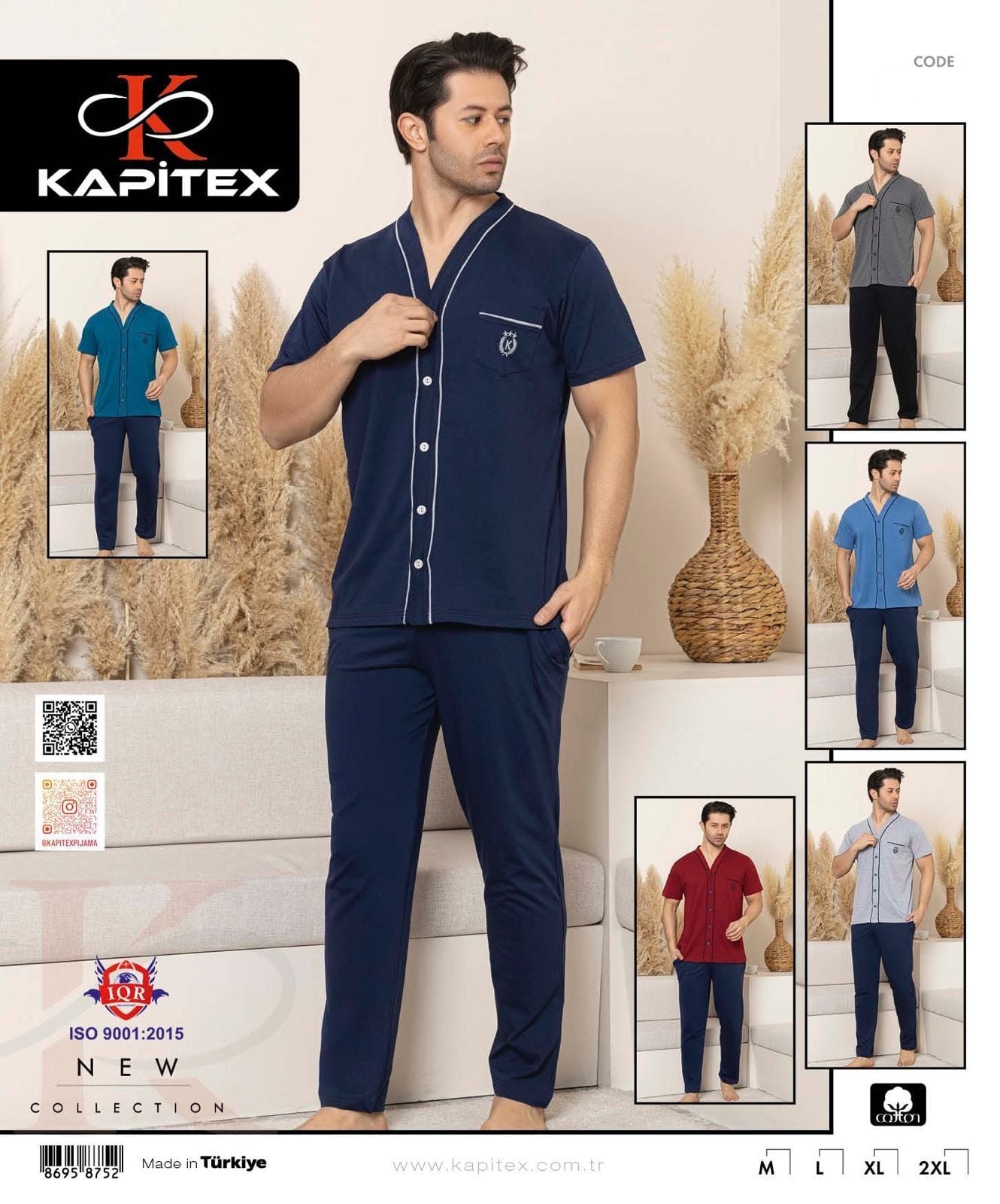 Kapitex 5875 Erkek Kısa Kol Boydan Düğmeli Pijama Takım