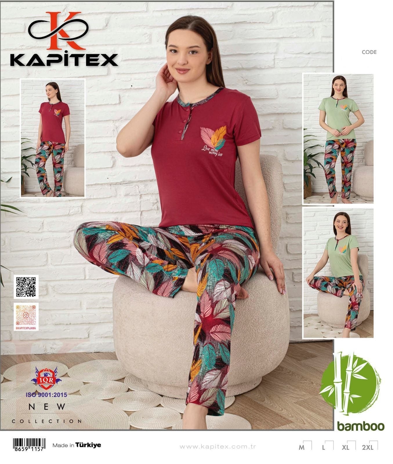 Kapitex 59115 Bambu Ring Viskon Bayan Kısa Kol Pijama Takım