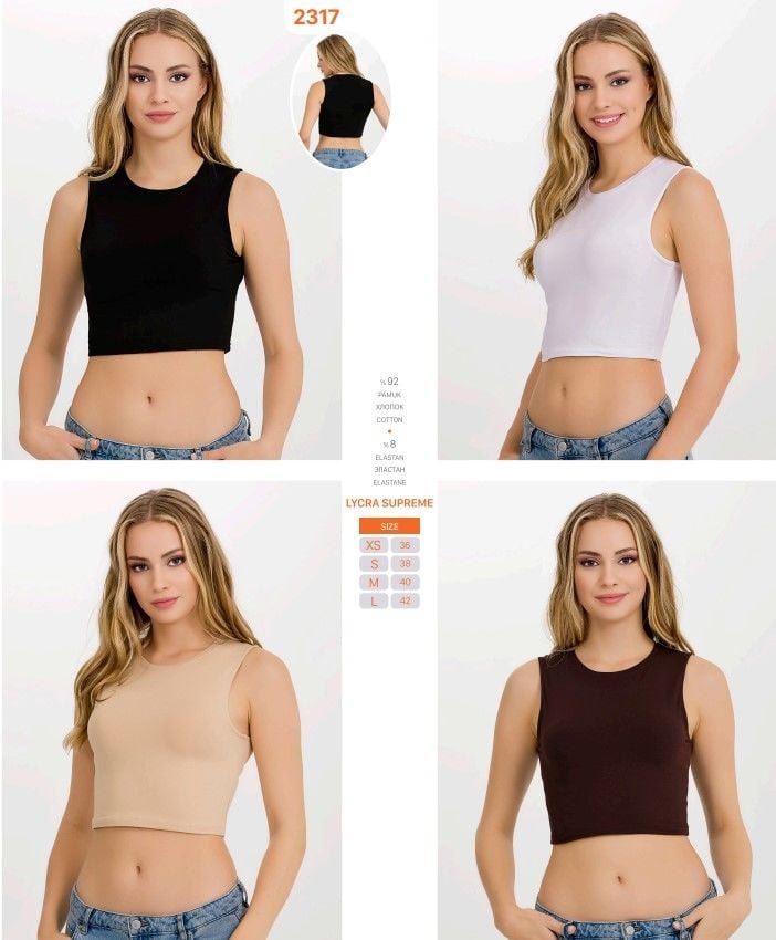 İlke 2317 Bayan Likralı Kolsuz Crop