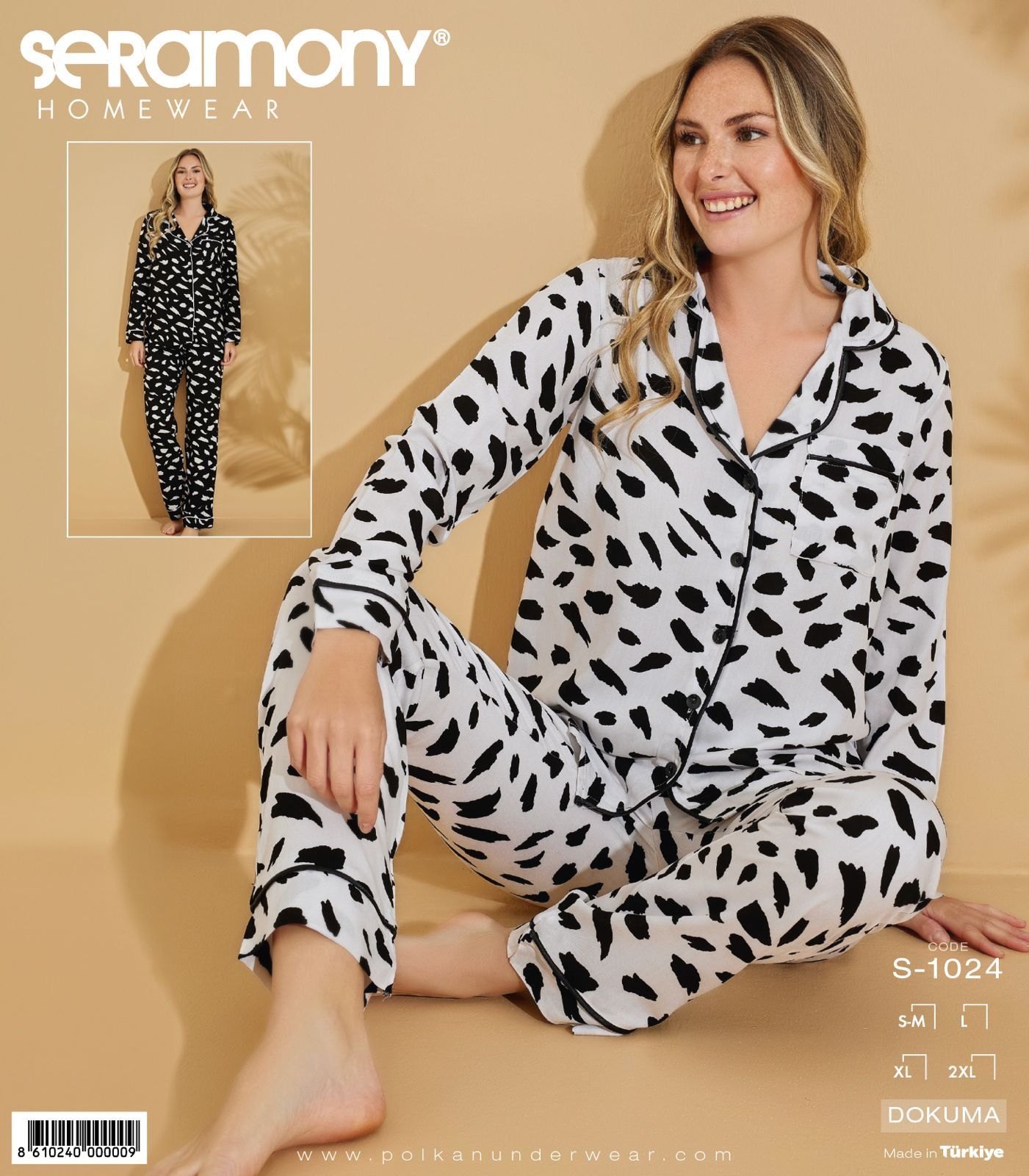 Seramony 1024 Dokuma Düğmeli Uzun Kollu Bayan Pijama Takım