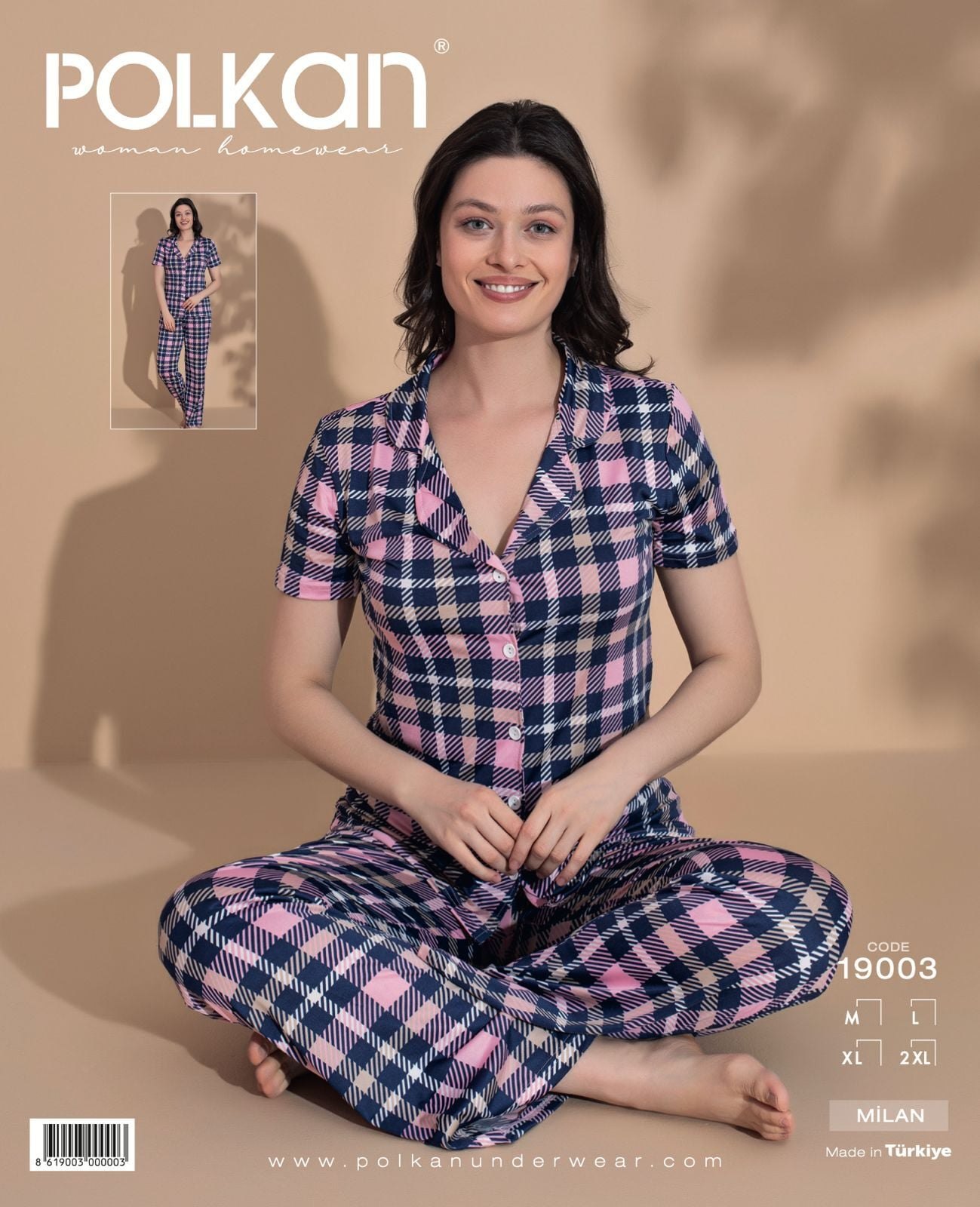 Polkan 19003 Bayan Milan Kısa Kollu Bayan Pijama Takım İçi