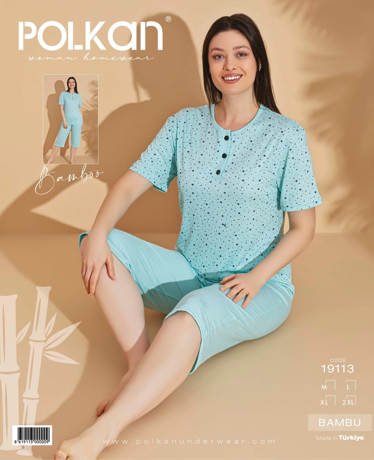 Polkan 19113 (M-L-XL-2XL) Kısa Kollu Kapri Bayan Bambu Pijama Takım