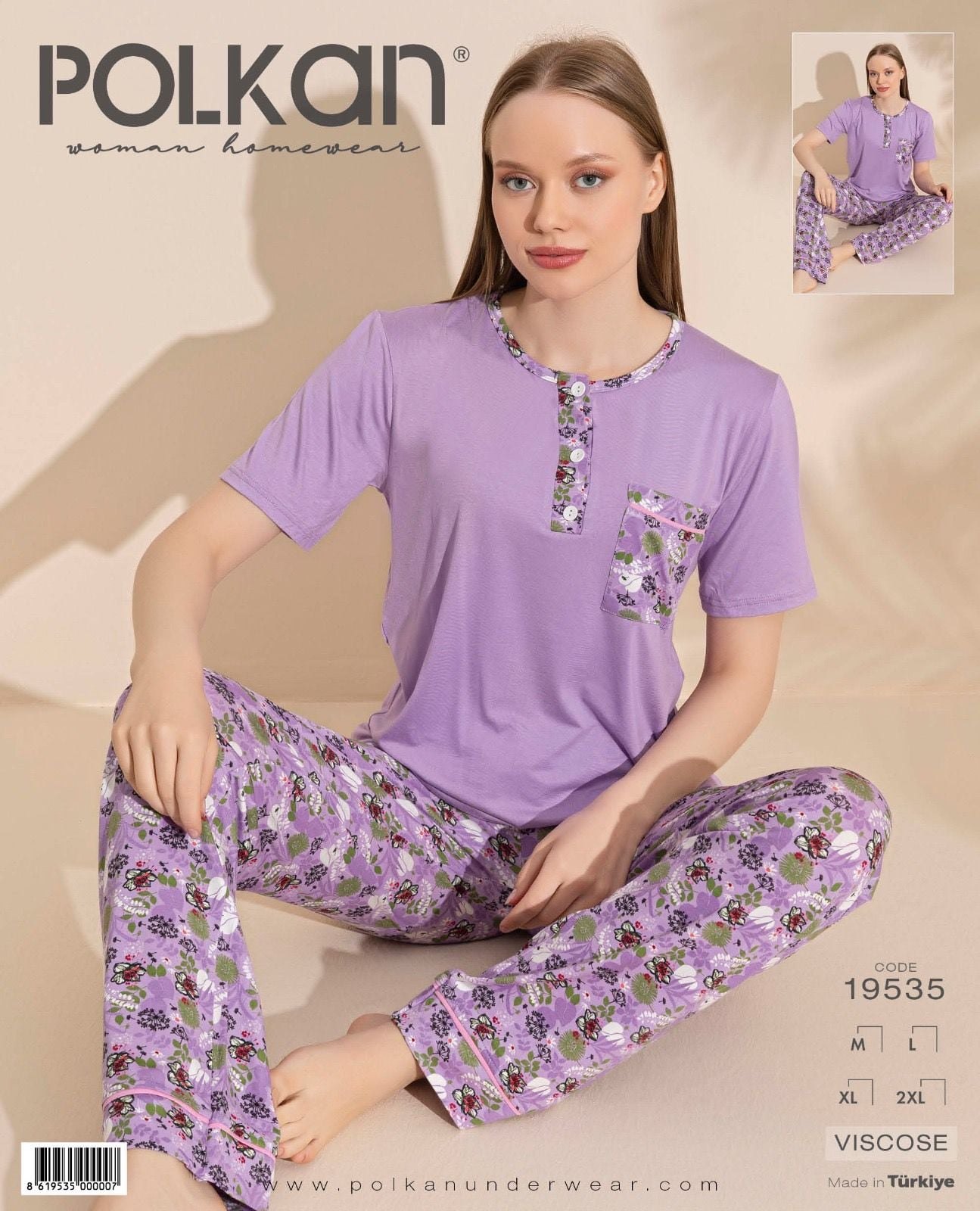 Polkan 19535 Bayan Ring Viskon Kısa Kollu Bayan Pijama Takım İçi