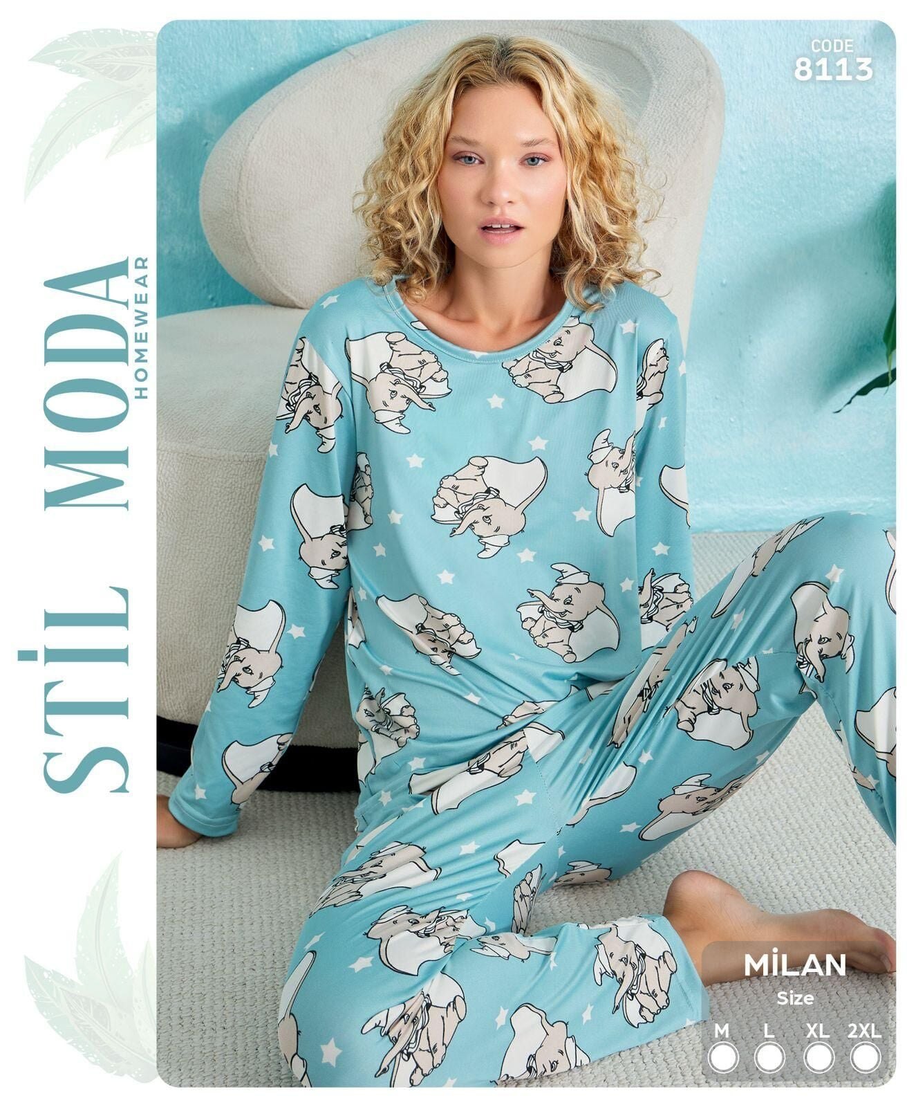Stil Moda 8113 (M-L-XL-XXL) Milan Bayan Uzun Kol Pijama Takım