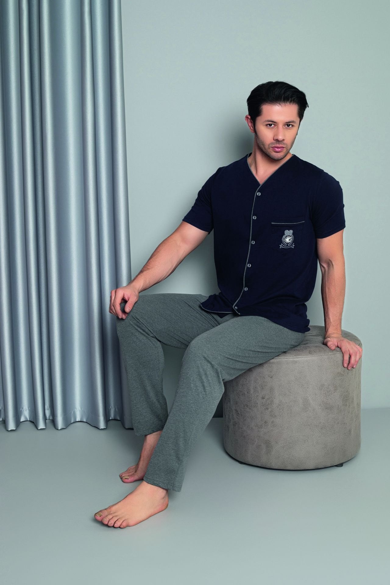 Tekten 5640 Erkek Kısa Kollu Boydan Düğmeli Pijama Takım