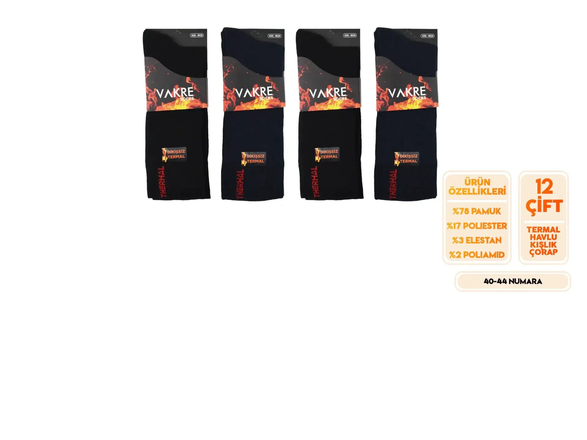 Vakre 9526 (40-44) Dikişsiz Erkek Termal Havlu Kışlık Çorap