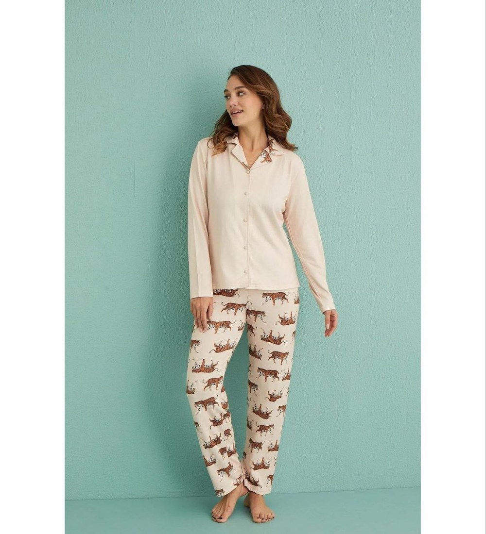 Mihra 14300 Thermal Uzun Kol Düğmelli Bayan Pijama Takım
