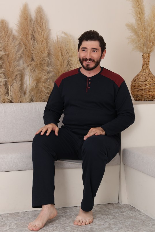 Glisa 8581 Süprem Düğmeli Uzun Kol Battal Erkek Pijama Takım