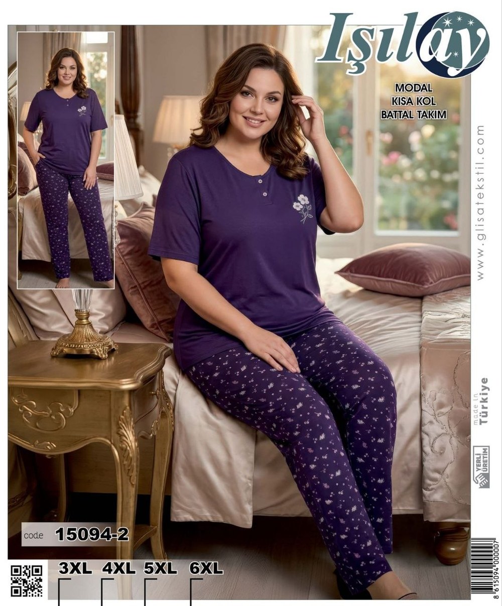 Işılay 15094 Modal Kısa Kol Battal Bayan Pijama Takım