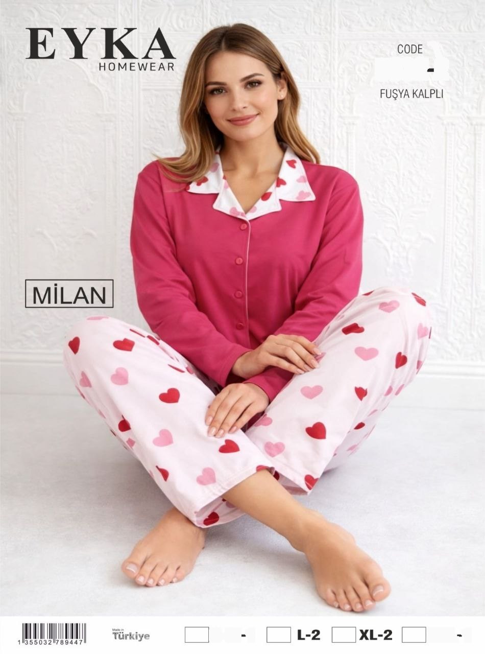Eyka 5032-2 Milan Düğmeli Uzun Kol Bayan Pijama Takımı Kod