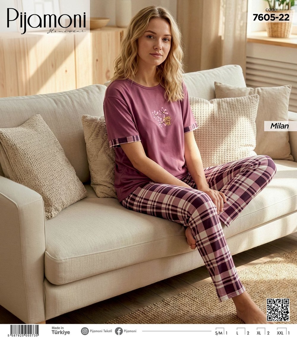 Pijamoni 7605 Milan Kısa Kol Bayan Pijama Takım Kod