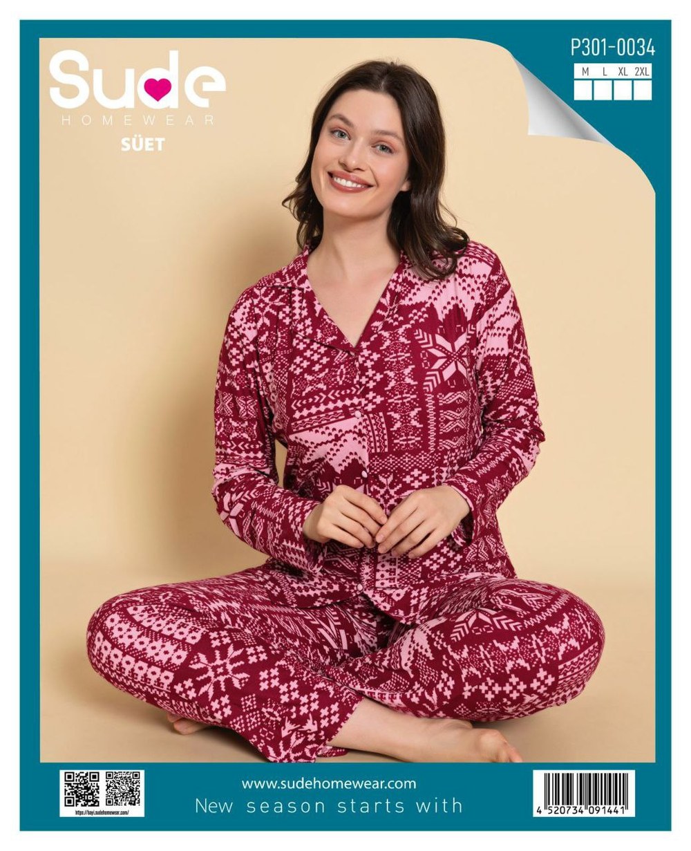 Sude Süet Düğmeli Pijama Takımı+ Kod