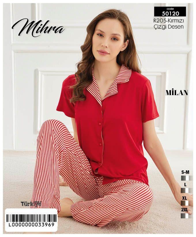 Mihra 50101-50120 Milan Kısakol Düğmeli Kadın Pijama Takımı Kod