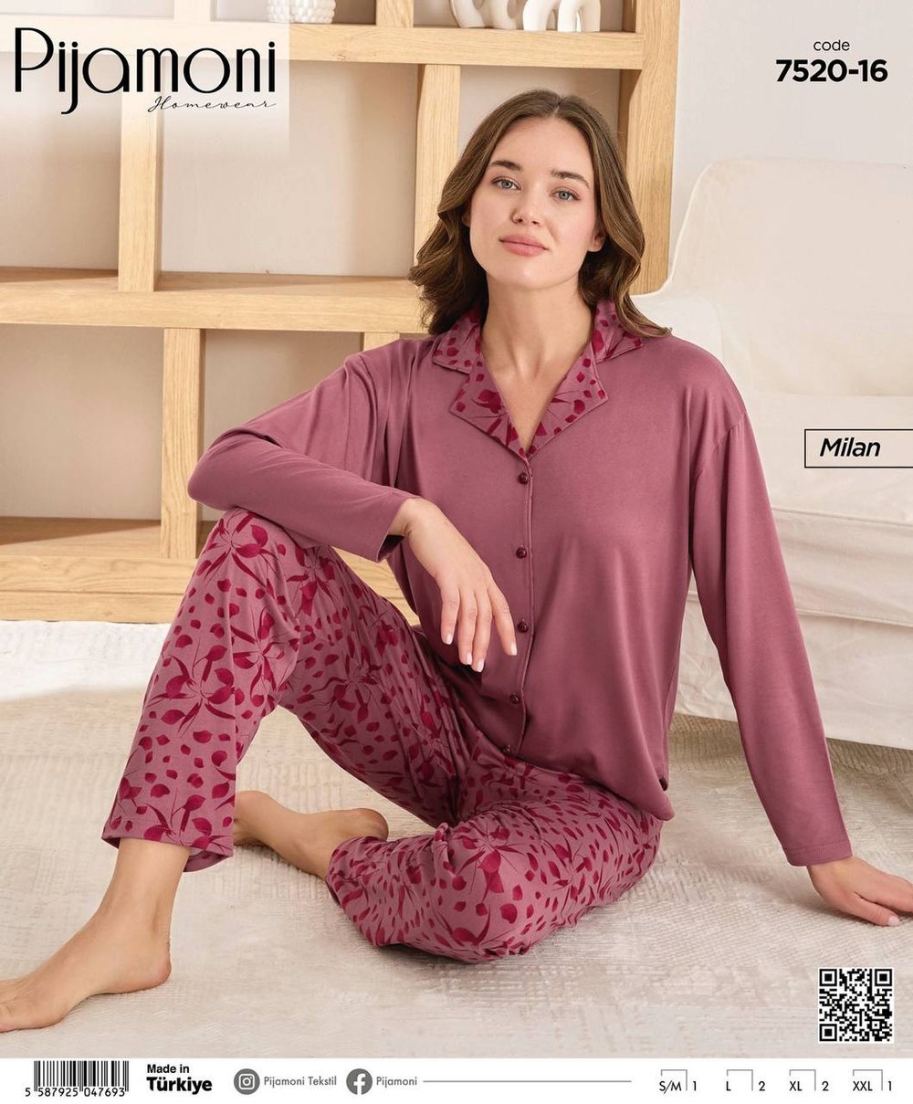 Pijamoni 7520 Milan Düğmeli Bayan Pijama Takım Kod
