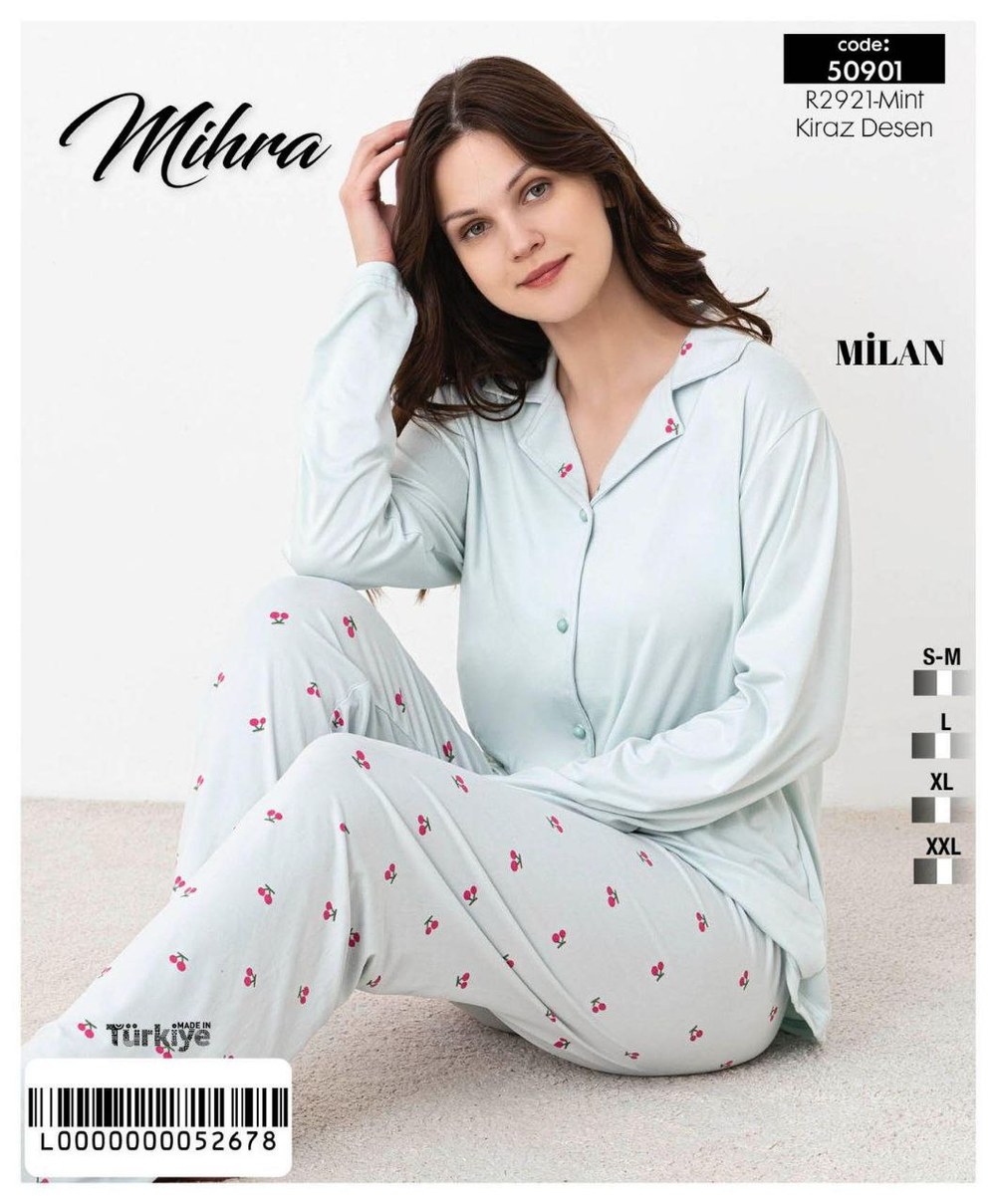 Mihra 50901 Milan Gömlek Yaka Uzun Kollu Bayan Pijama Takım Kod