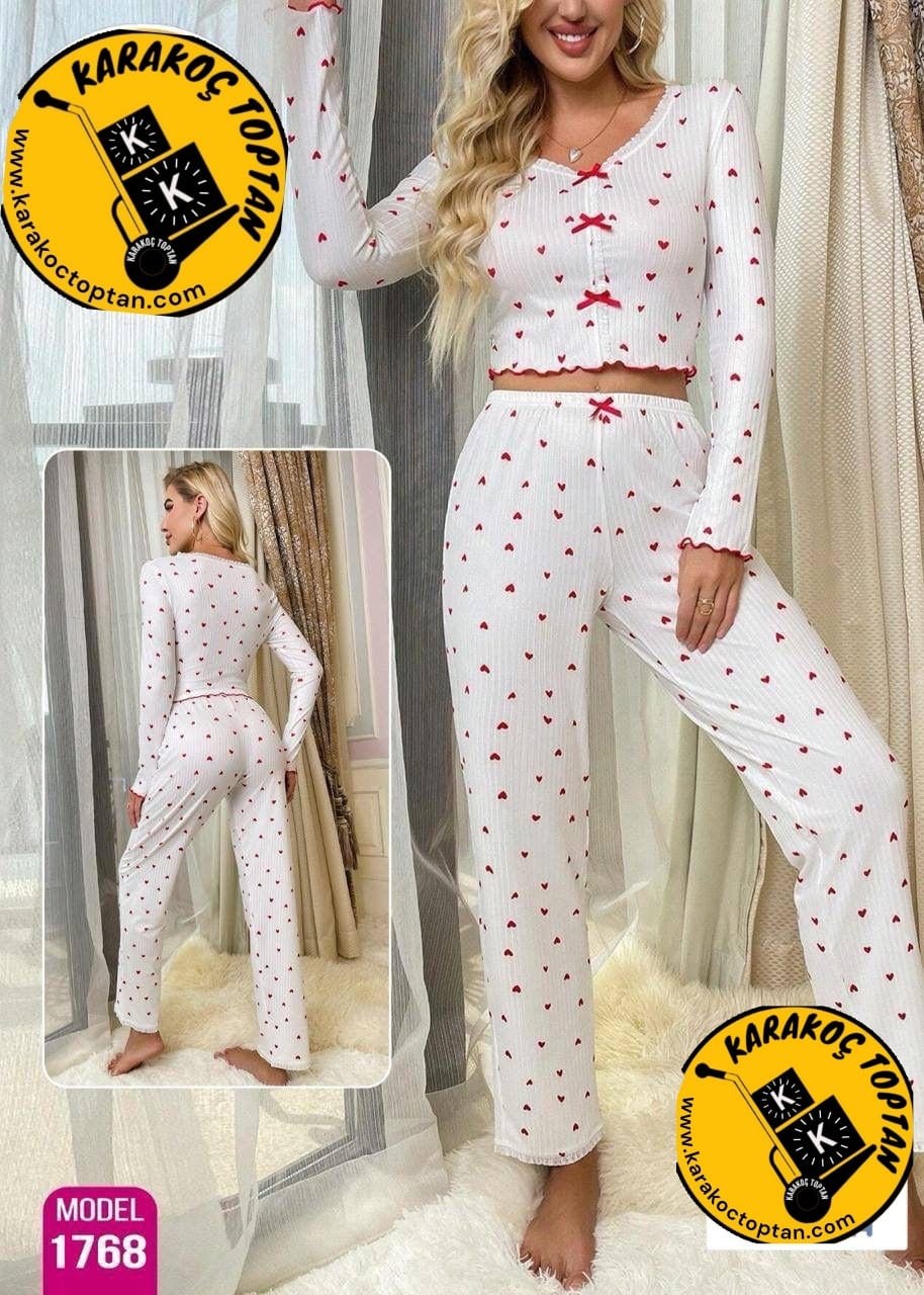 Rotana Milan Fitilli Kalpli Uzun Kollu Pijama Takım Kod