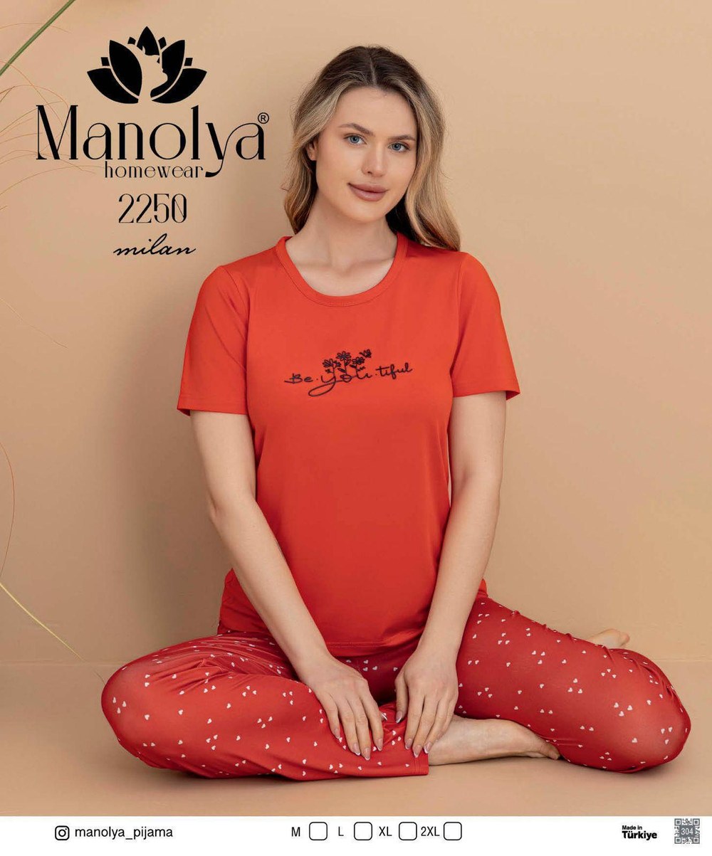 Manolya 2250 Milan Kısakol Altı Uzun Kadın Pijama Takım Kod