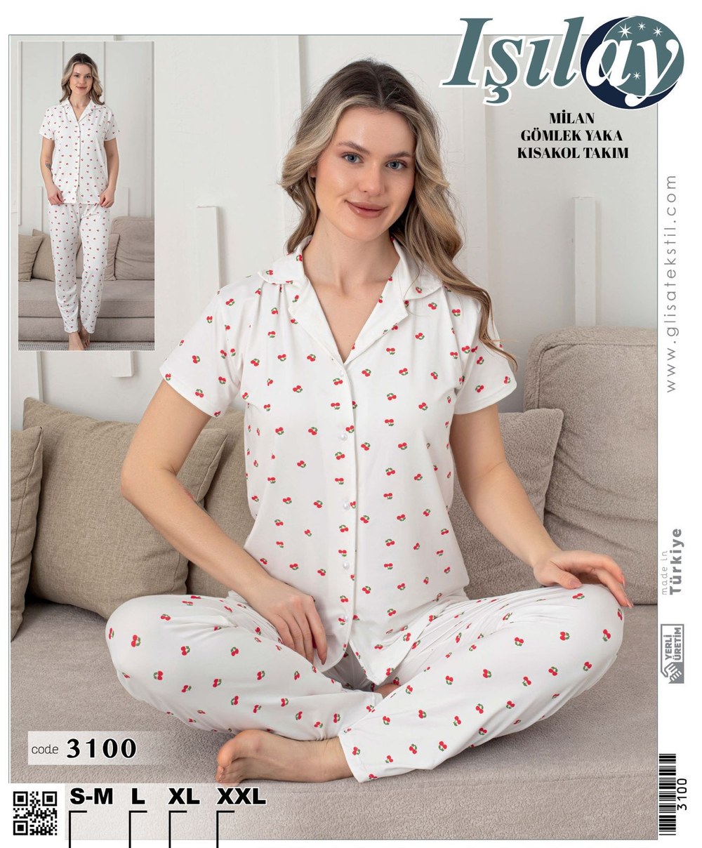 Işılay 3100 Milan Gömlek Yaka Kısa Kol Bayan Pijama Takım Kod