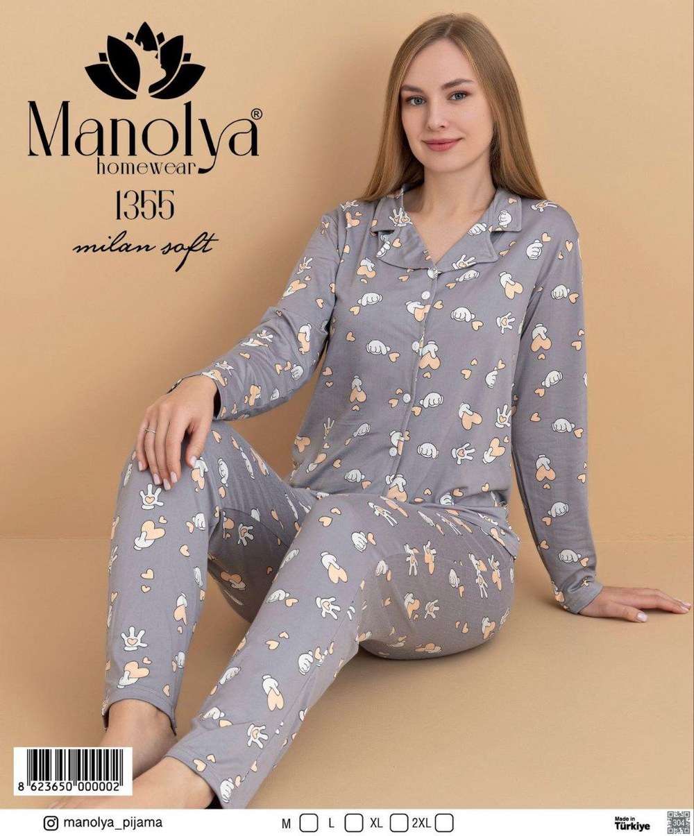Manolya 1350 Milan Düğmeli Uzun Kol Pijama Takım Kod