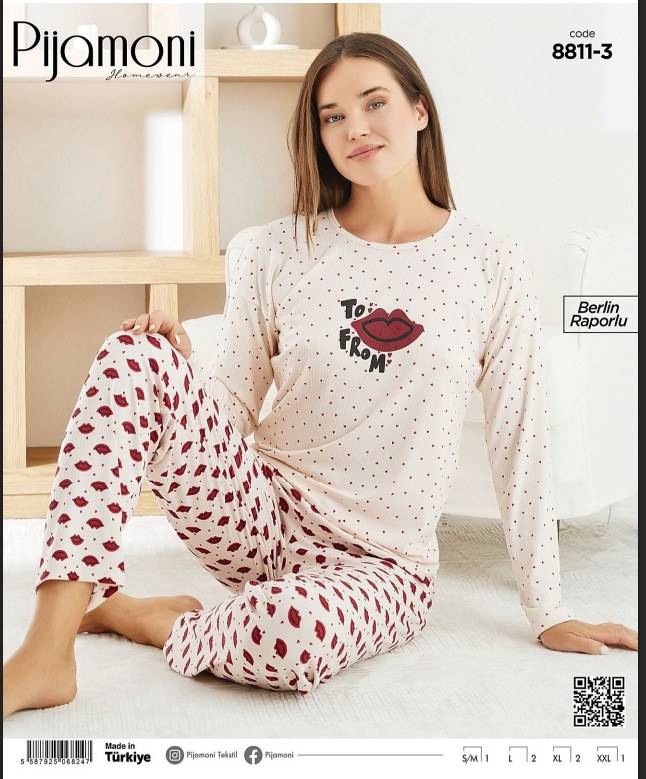 Pijamoni 8811 Berlin Raporlu Bayan Pijama Takımı Kod