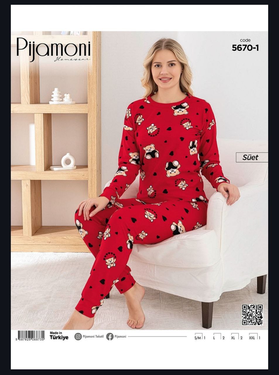 Pijamoni Süet Bayan Pijama Takım Kod