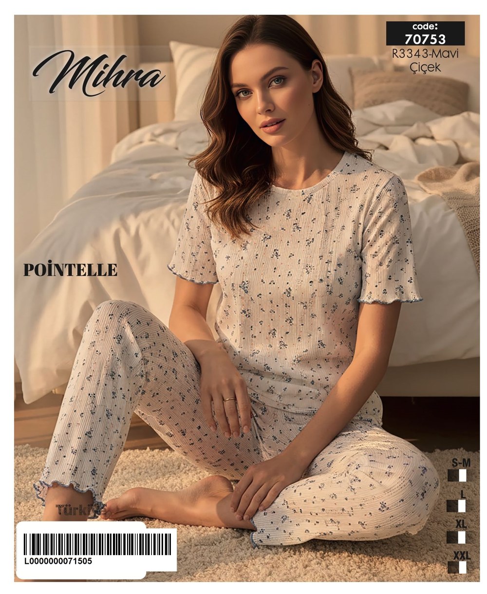 Mihra 70851/70753 Pointelle Bayan Kısa Kollu Pijama Takım Kod