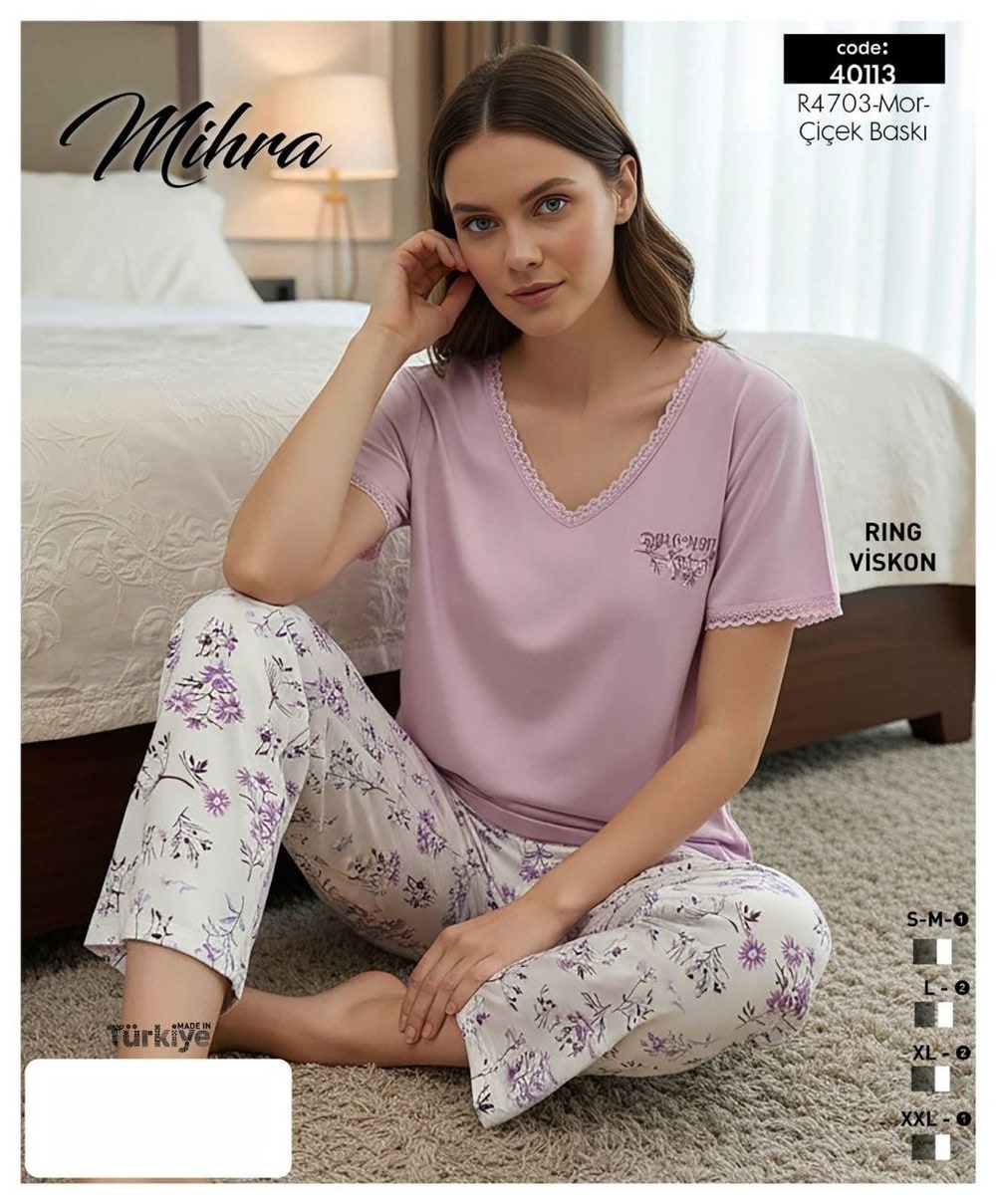 Mihra 40113 Rıng Viskon Kısa Kol Bayan Pijama Takım Kod