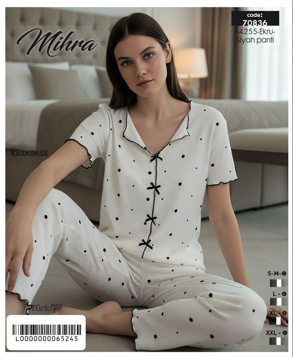 Mihra 70836 Kaşkorse Puantiyeli Kısa Kol Bayan Pijama Takım Kod