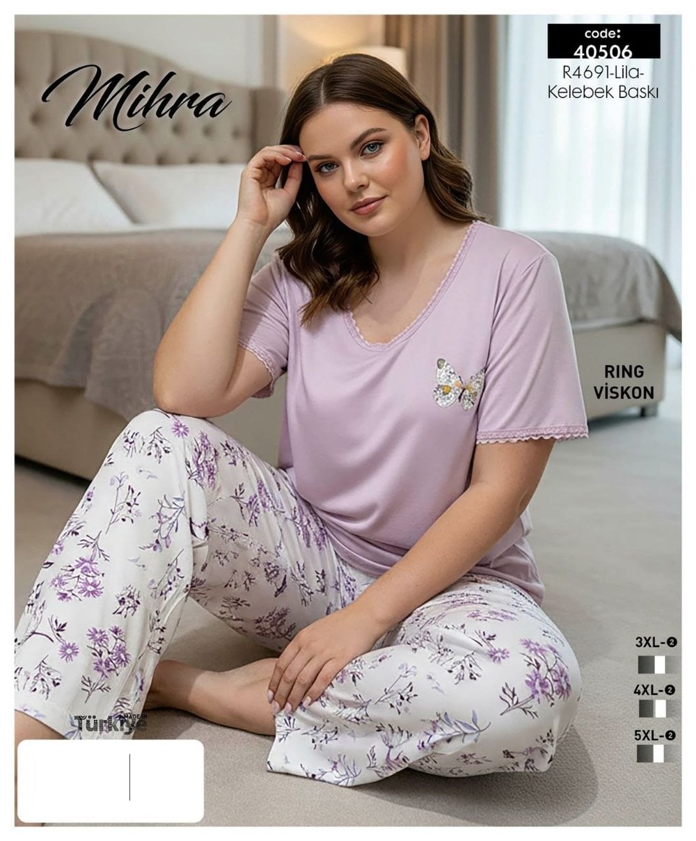 Mihra 40506 Rıng Viskon Bayan Kısa Kol Battal Pijama Takım Kod
