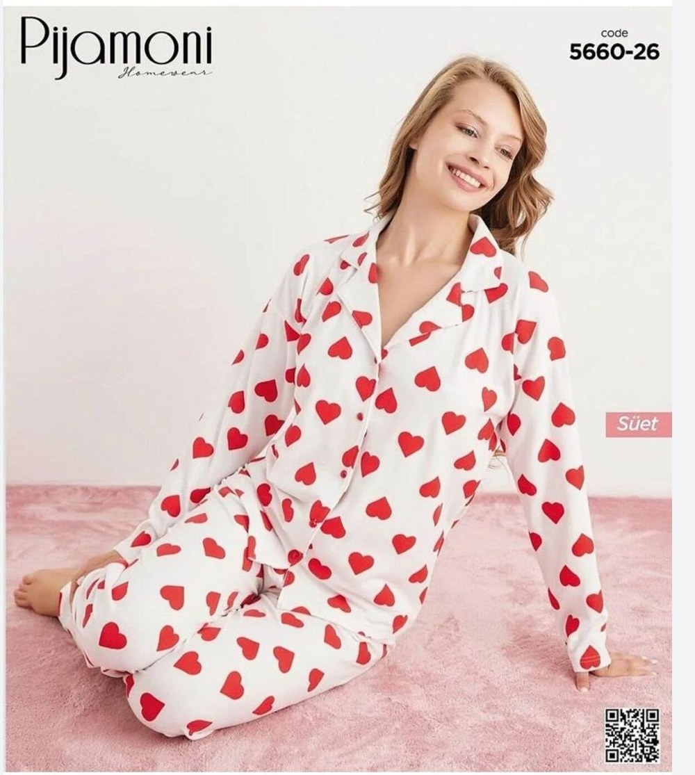Pijamoni 5660 Süet Düğmelli Bayan Pijama Takım Kod