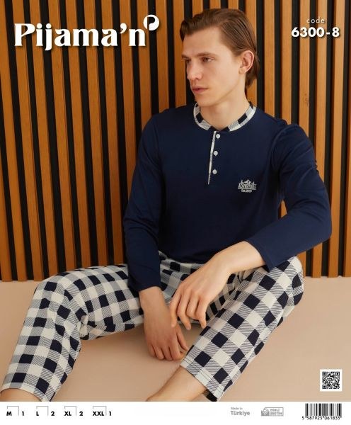 Pijaman 6300-8 Erkek Patlı Uzunkol Pijama Takım